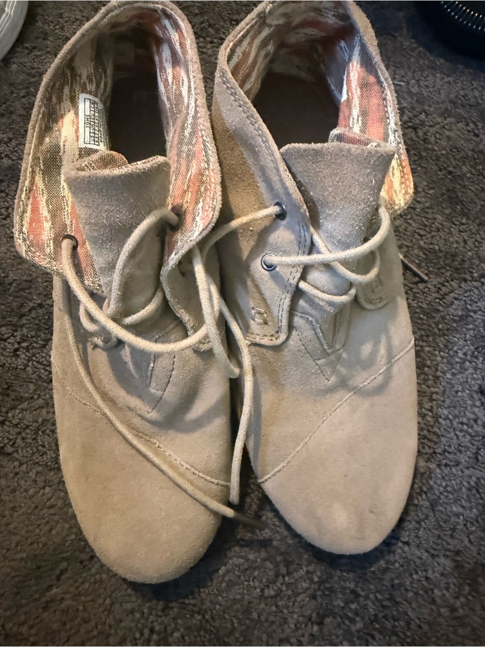Suede Lace-Up Desert low wedge Boots in Taupe with Patterned Lining